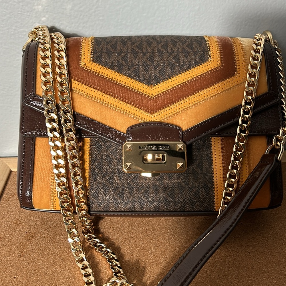 Michael Kors Kinsley Medium shoulder Flap Crossbody Marigold multi Color. EUC - Picture 5 of 16